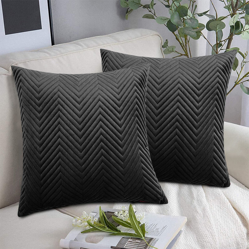 Embossed Velvet Cushion Cover (Pack of 2), Black