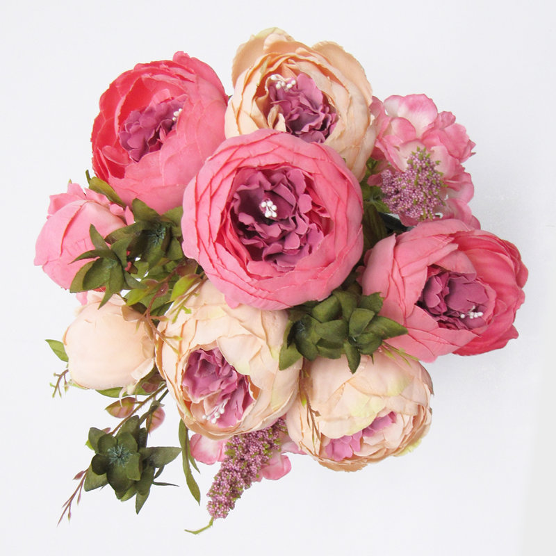 Fabric Peony Arrangement, Coral Peach