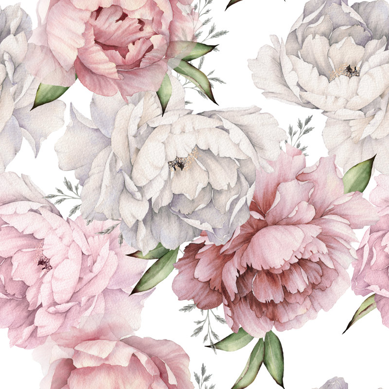 Motif floral avec pivoines Acierno par Olalya, H 12 po x l 12 po