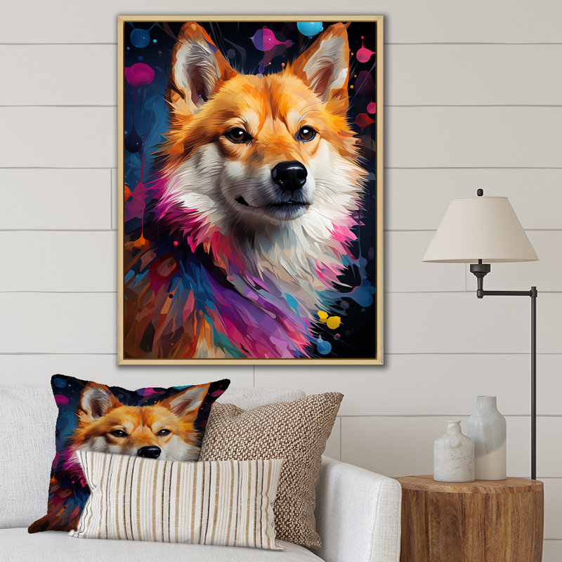 «Modern Shiba Inu Spirit» sur impression sur toile, Cadre naturel flottant, H 44 po x l 34 po x P 1,5 po