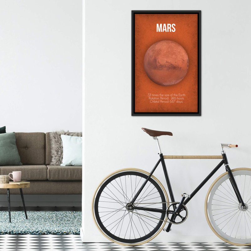Décoration murale Mars pour enfants, H 40 po x l 26 po x P 1,5 po, Toile avec cadre noir patiné