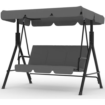 Outdoor Porch Swing with Adjustable Canopy, 3-Seat Patio Swing Chair with Stand, Heavy Duty Outdoor Swing for Adults, Metal Frame Patio Swing for Garden, Backyard & Poolside,Grey