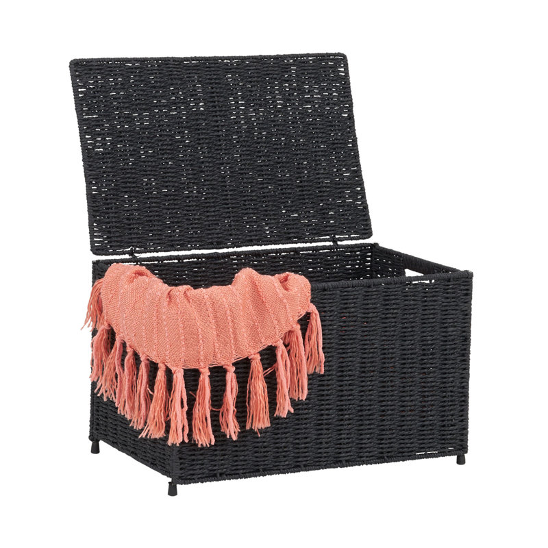 Coffre de rangement en osier tissé, Noir