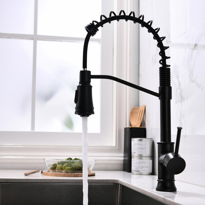 Robinet d'évier de cuisine contemporain noir avec extractible - rotatif pour un trou de rotation à 360 °