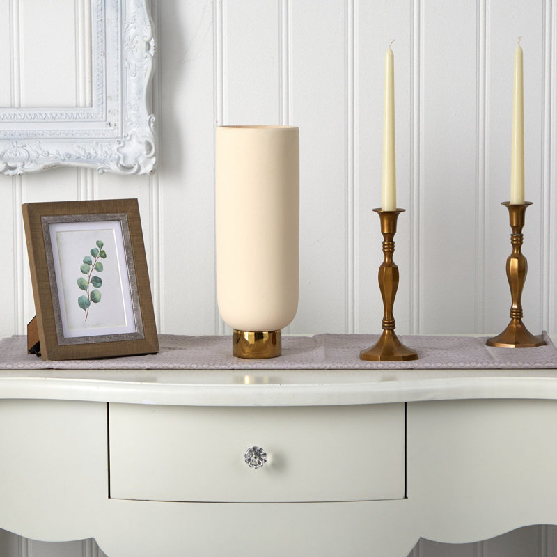 Elegance Ceramic Cylinder Vase with Gold Accents