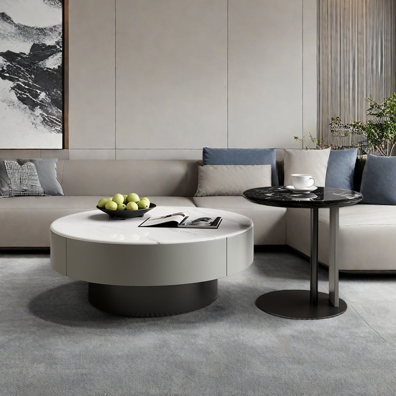 Circular microcrystalline stone coffee table