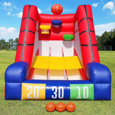 GR8FUN 12Ft Inflatable Basketball Challenge Game, Commercial Grade PVC Basketball Game with 3 Balls & Air Blower, Multi-Player Inflatable Carnival Game for Outdoor Fun, Home & Rental Use