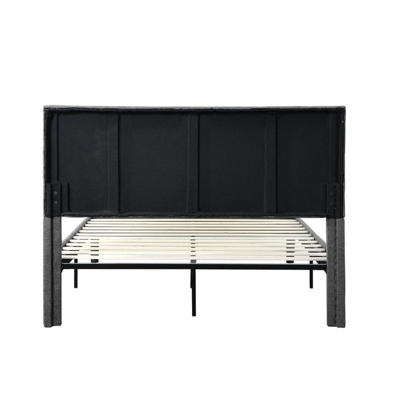 Structure de lit plateforme tapissier avec tête de lit, support de lattes en bois massif, sommier à ressorts, aucun sommier requis, assemblage facile