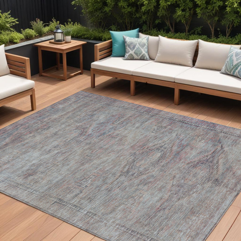Tapis lavable intérieur / extérieur aztèque 10 pi x 14 pi étain