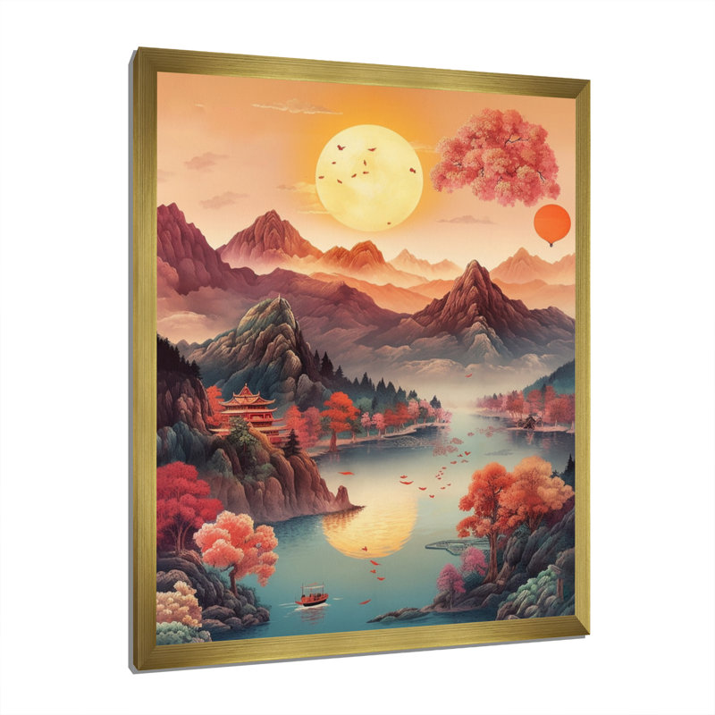 Intense Sunset Over Mountains I, reproduction d'art sur toile, H 32 po x l 24 po x P 1 po, Encadrement doré