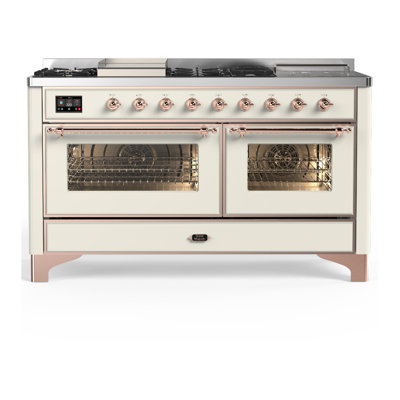 Majestic III Series 60 Inch Dual Fuel Range with 7 Sealed Burners, Griddle, Frenchtop in Antique White (Liquid Propane, Copper Trim)