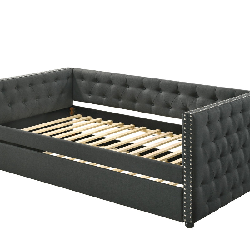 Lit de jour Romona en tissu gris avec couchette (simple)