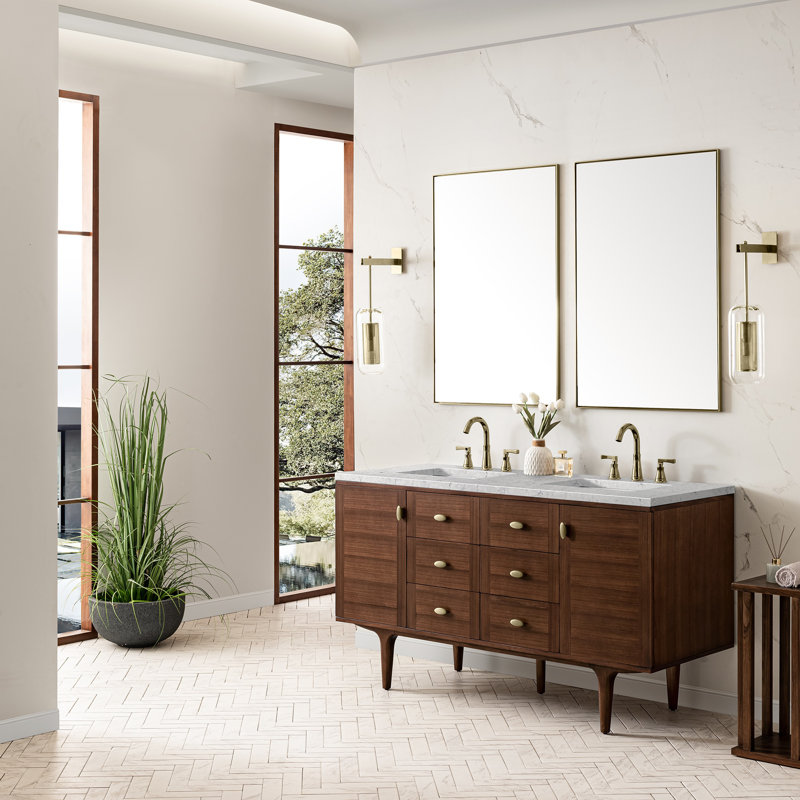 Amberly 60" Double Bathroom Vanity Set, 60", Eternal Jasmine Pearl, 8" Widespread