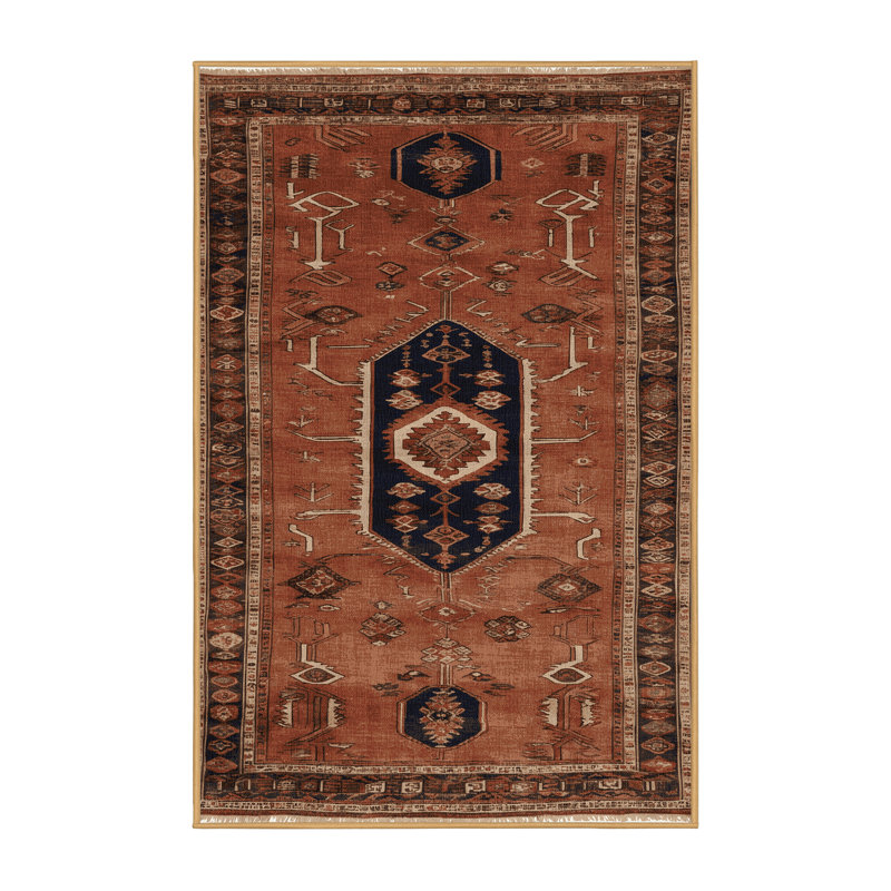 Tapis brun turc lavable à la machine, Rectangle 7 pi x 9 pi
