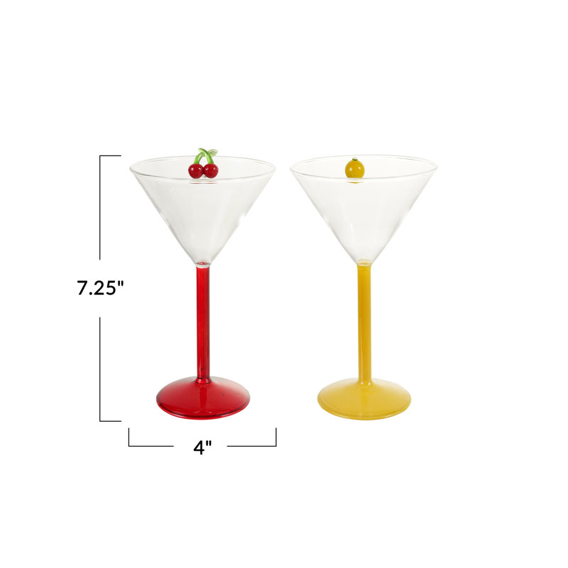 Coupe martini en verre soufflé à la main avec accent citron ou cerise