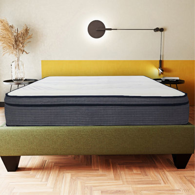 14 po Matelas en mousse hybride très grand et très grand, housse en tricot de polyester doux, matelas en mousse multicouche, blanc / gris