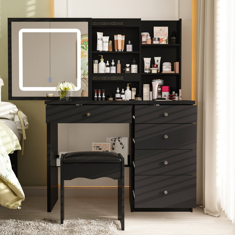 Claranell Dressing Table with Mirror, Black