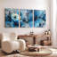 Ensemble de 3 tableaux abstraits floraux bleus sur toile tendue-632830765