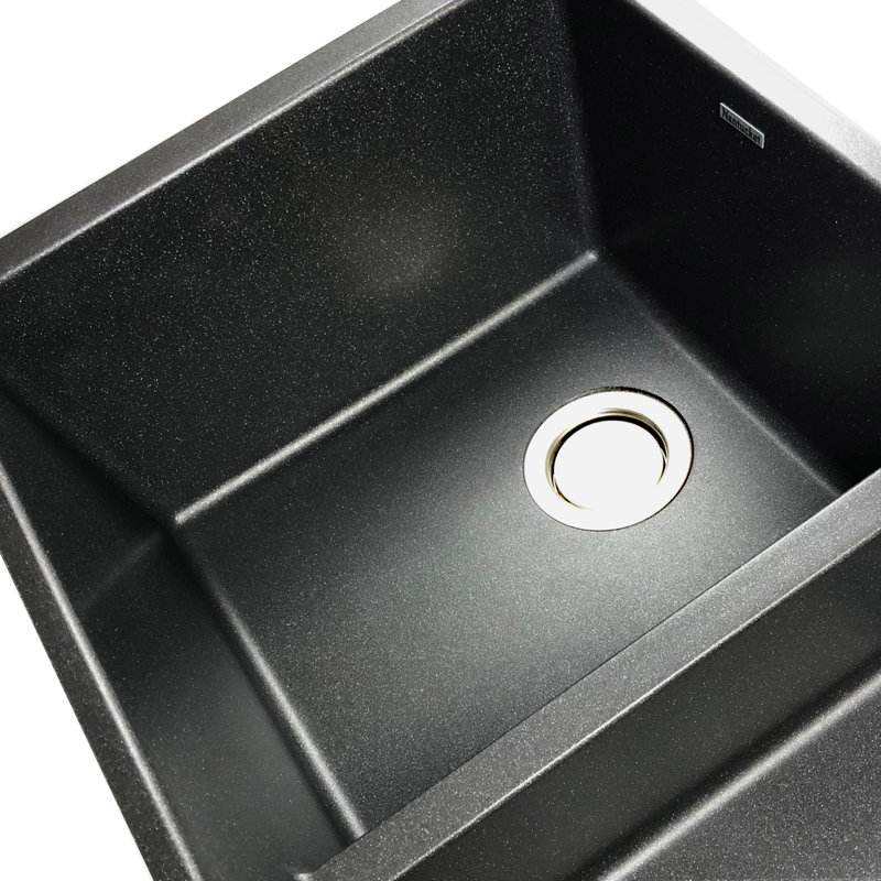 Low Divide 50/50 Double Bowl Undermount Granite Composite Undermount Sink, Black