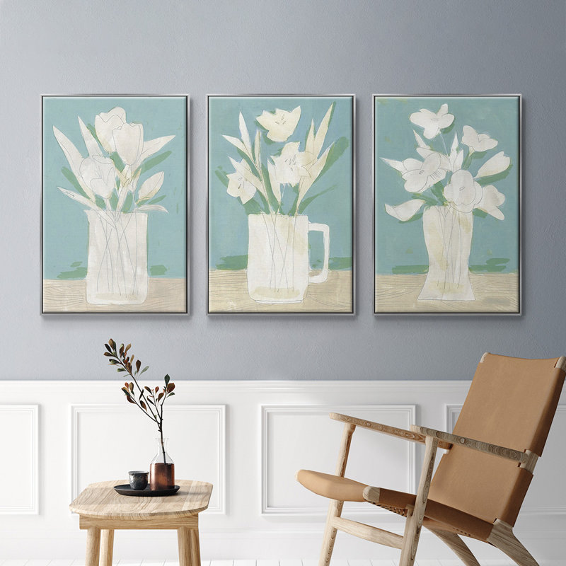 Ensemble de 3 pièces encadrées sur toile, H 27 po x l 54 po, Argent