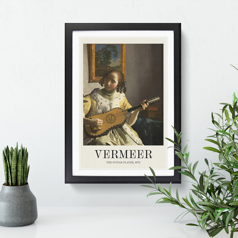 Girl Playing Instrument by Johannes Vermeer - Single Picture Frame Print, 48cm H x 36cm W x 2cm D, Black Framed
