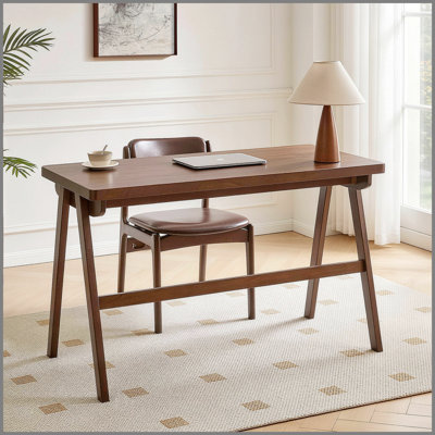 Bureau d'ordinateur 100% bois d'hévéa massif, bureau d'écriture rétro en noyer avec tiroir, structure en A robuste, 39,37 po x 21,62 po, table d'étude de bureau à domicile très épaisse de 1,38 po