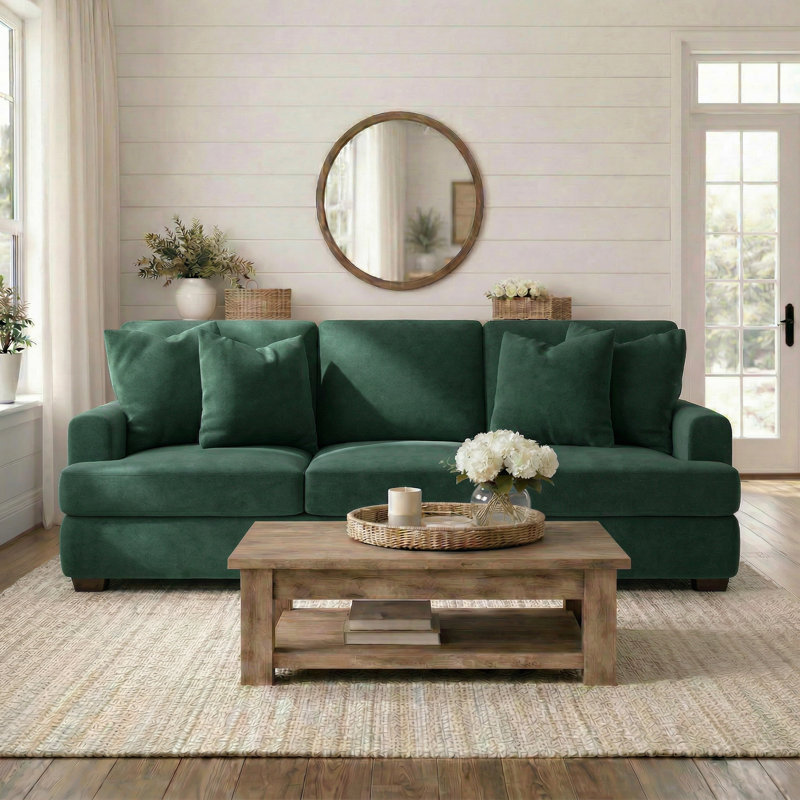 Emilio 90'' Upholstered Sofa, Bella Hunter Performance Velvet