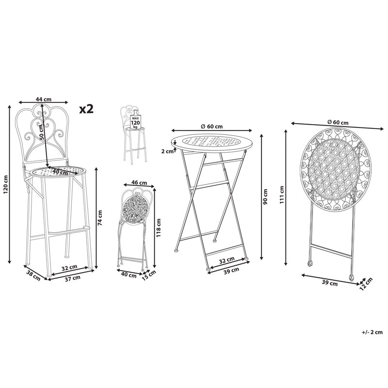 Trieste Lily Manor Bar Set with Iron Frame and Metal Outer Material