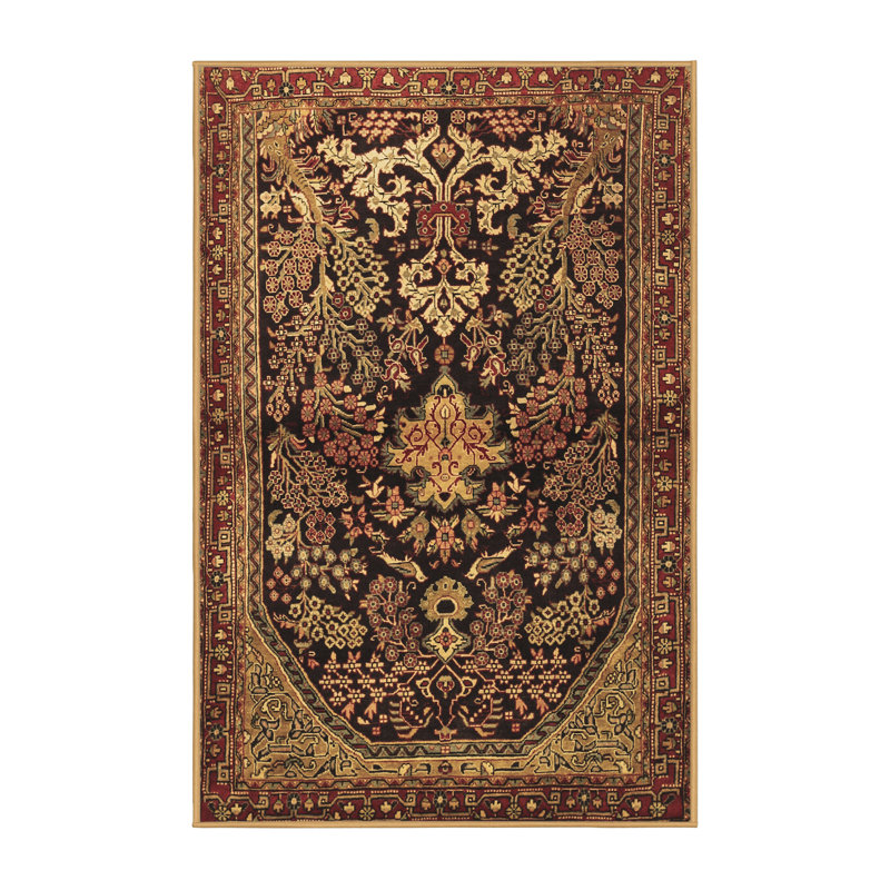 Tapis oriental brun en laine et polyester tissé à la machine 7 pi x 9 pi Lukats