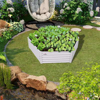 Boîte de 3 pots à fleurs surélevés hexagonaux en métal blanc pour planter des fleurs (L 70 po x l 60 po x H 18 po)