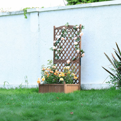 Boîte à fleurs en bois pour jardin avec treillis