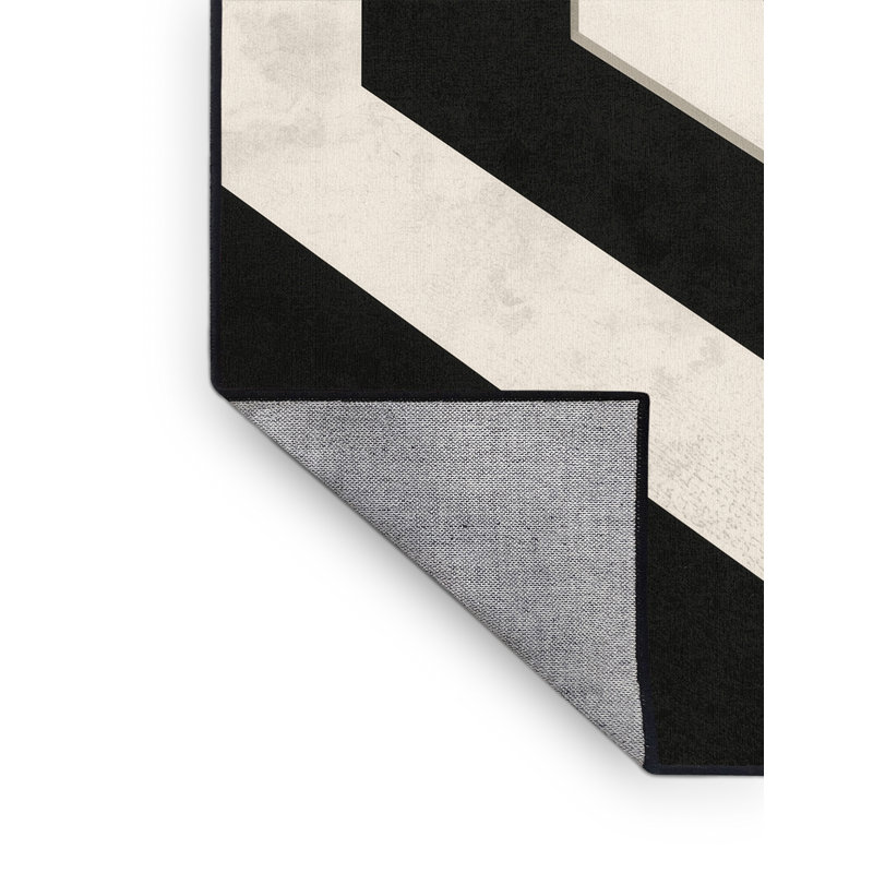 Machine Washable Roslindale Classic Striped Rug in Gray – Black Binding, 8x12