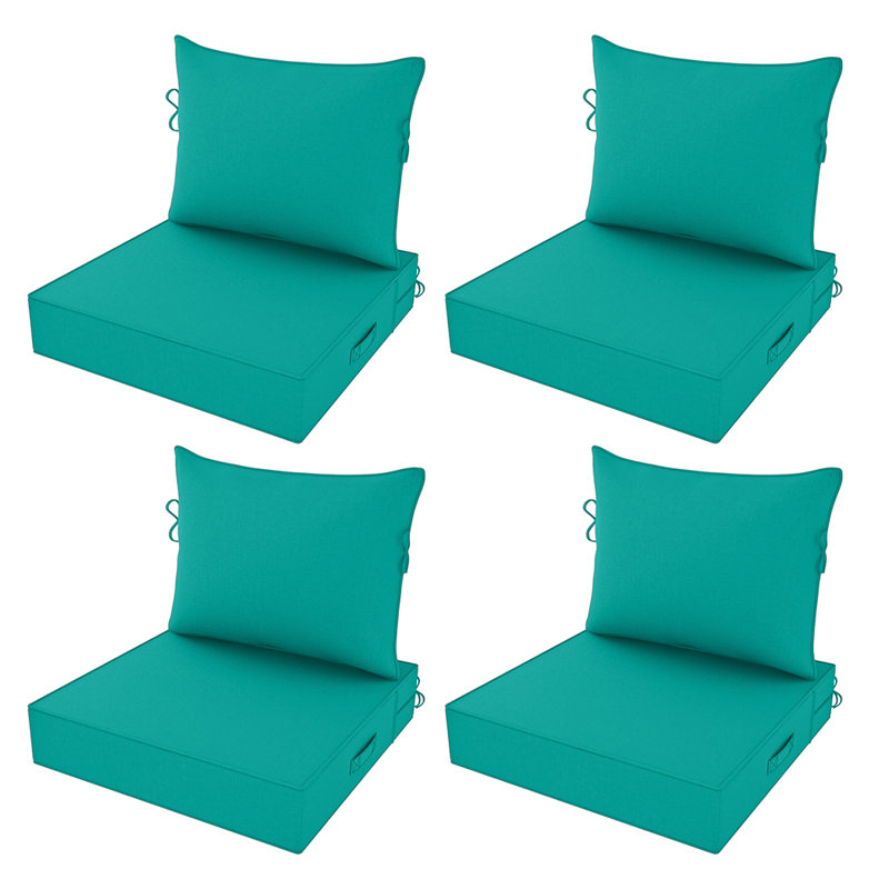Fade Resistant Outdoor Chair Cushions Set Of 4, 19X19 Deep Seat Patio Cushions, 28D High Resilience Foam Replacement Patio Chair Cushions Set Of 4 With Removable Cover For Sofa, Adirondack Chair, Sectional,Turquoise
