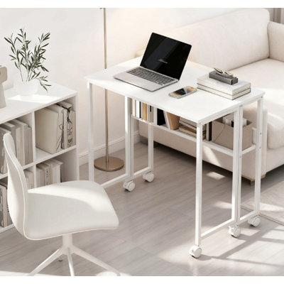 Bureau d'ordinateur pliable, avec sac de rangement, tablette et roulettes pour petits espaces, bureau à domicile