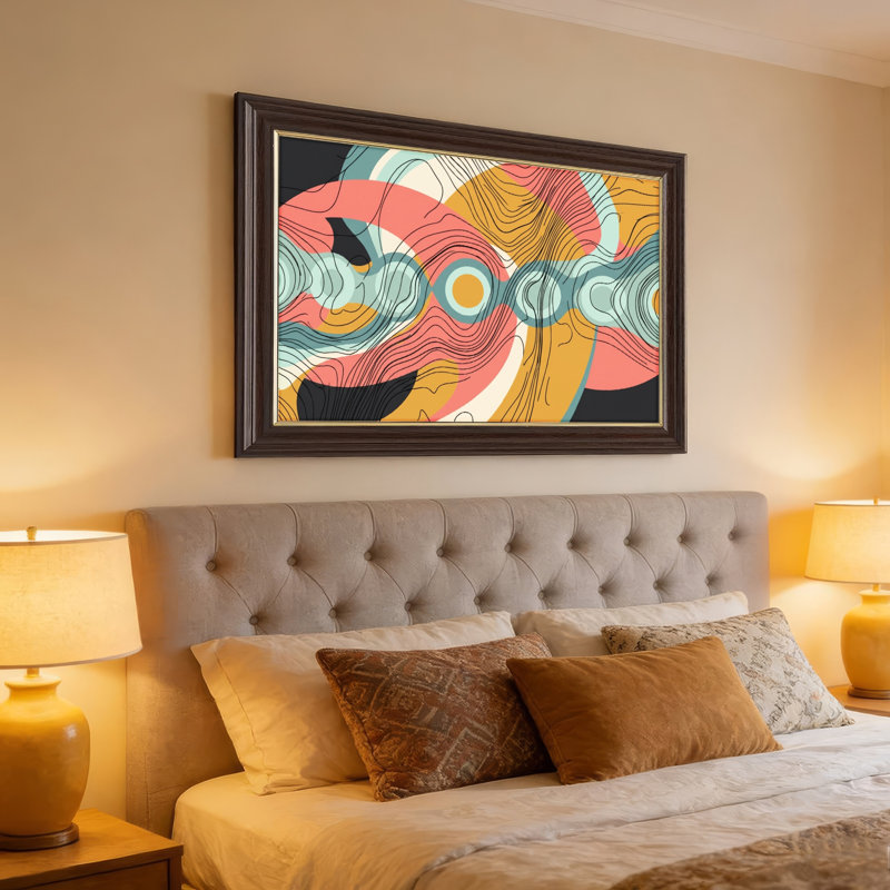 Art mural antique sur toile encadré doré pour le salon, la chambre à coucher, le bureau ou le vestibule - Décoration murale décorative avec vagues abstraites