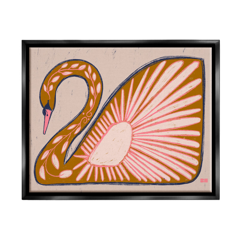 " Boho Patterned Swan ", Jet Black Floater Frame, 25" H x 31" W x 1.7" D