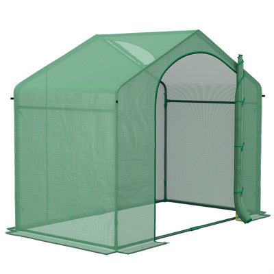 Portable Walk-In Greenhouse, PE Cover, Steel Frame Garden Hot House, Zipper Door, Top Vent