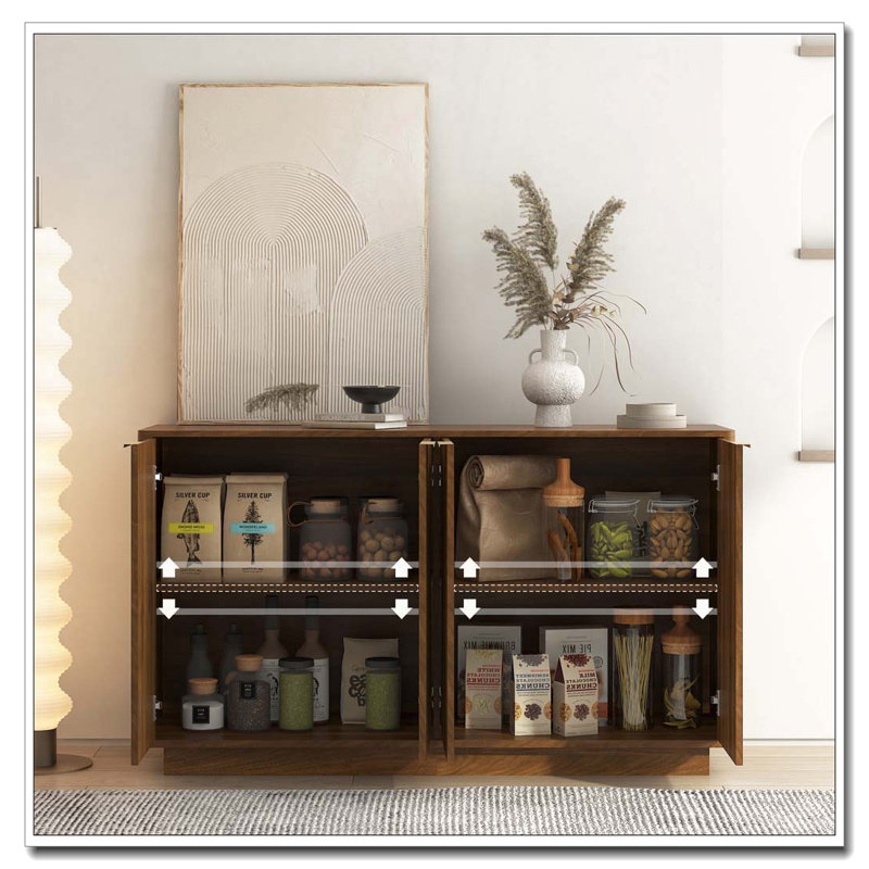 Buffet en bois avec rangement, grand buffet cannelé avec tablettes réglables, crédence, console d'appoint, Brown Wood