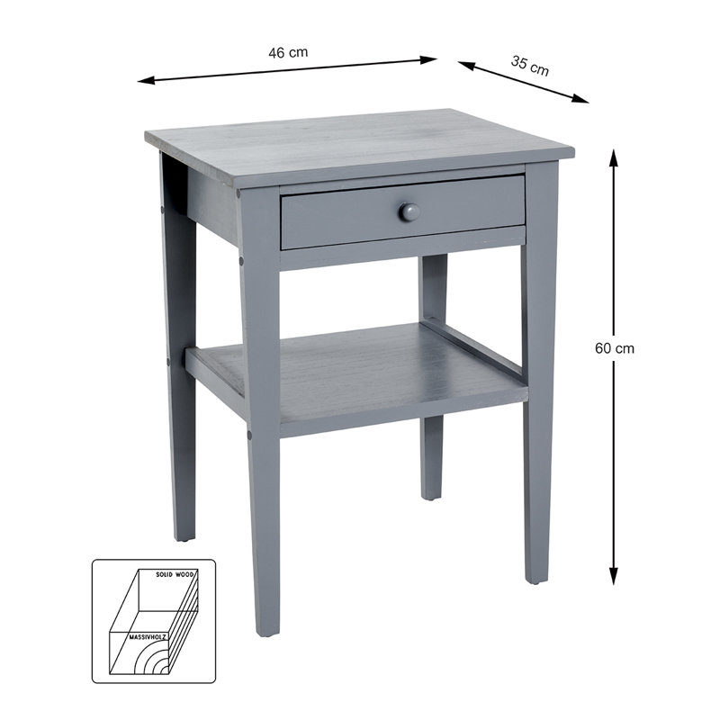 Leininger 1 Drawer Bedside Table, Grey