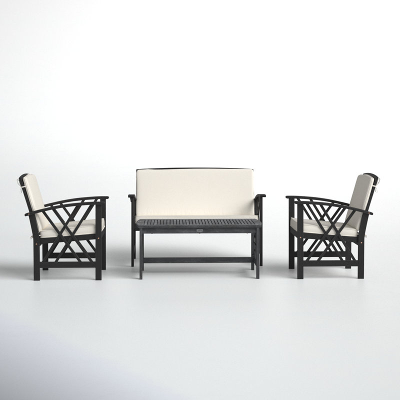 Ensemble de conversation avec canapé 4 pièces Calhoun, Cadre noir / coussin beige