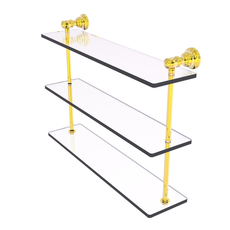 Freyja 3 Piece Glass with Towel Bar, 16" H x 22" W x 5.54" D, Polished Brass