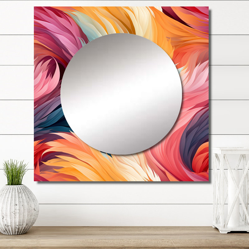 Pink And Blue Electric Swirls Infuse IV - Modern Square Living Room Wall Mirror Art, 36" x 36"