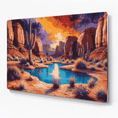 Southwestern Landscapes Desert Oasis 104 Brown Metal Wall Art
