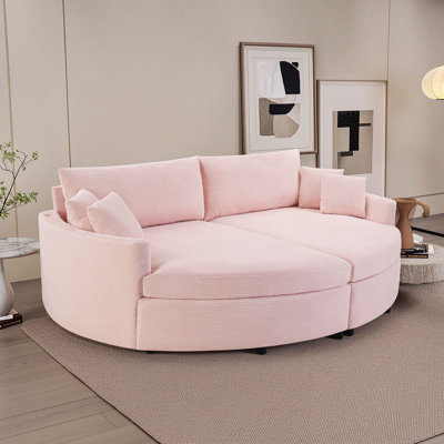 Canapé double surdimensionné avec méridienne, revêtement en velours côtelé, coussins, ports de chargement intégrés et coussins décoratifs