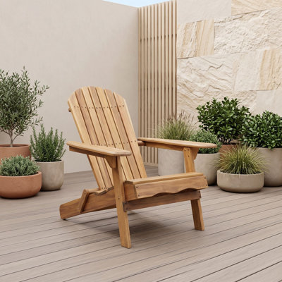 Chaise de patio pliante en bois d'acacia avec dossier à lattes, accoudoirs larges, structure en bois franc résistant à l'eau