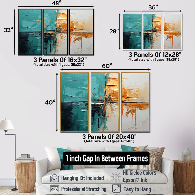 Towerside - Ensemble d'art mural abstrait, H 40 po x l 60 po x P 1 po, Cadre flottant brun