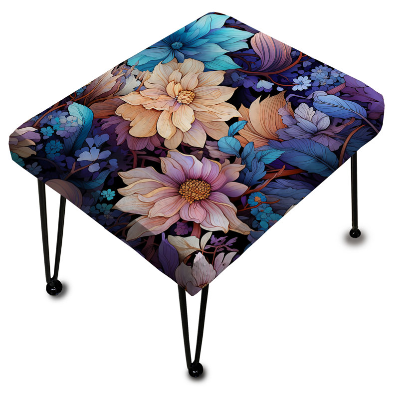 Celestial Blue Peonies Stellar Pure I - Floral Rectangle Ottoman
