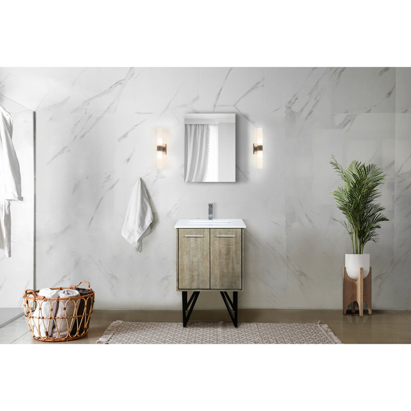Rustique 24 po Meuble-lavabo pour salle de bain avec comptoir en quartz blanc, robinet et miroir mural 18 po, 20"
