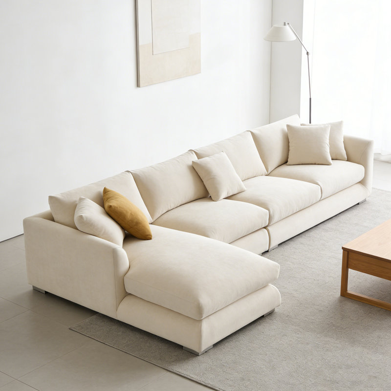 Canapé modulaire minimaliste beige 141,73 po avec méridienne gauche, 4, 29.92" H x 141.73" W x 66.93" D, Beige