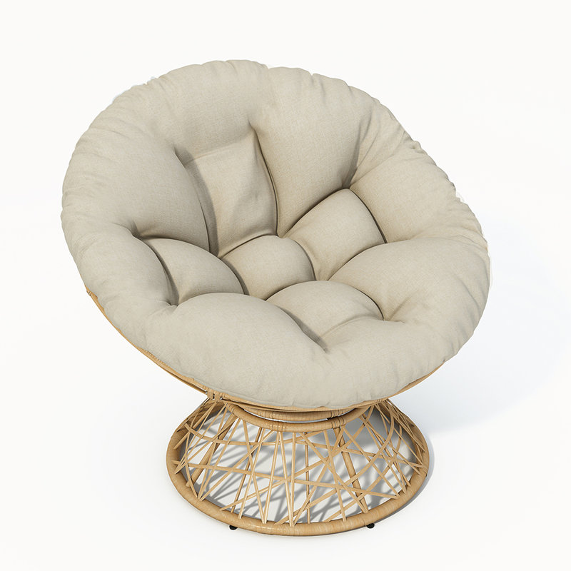 41.5" Ergonomic Wicker Chair With 360° Swivel, Thick Cushion, Iron Frame, Beige Polypropylene
